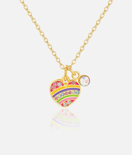 Girls Necklace, Crystal Rainbow Heart - Sweet Petite