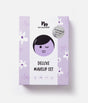 The packaging box for the 'no nasties Deluxe Makeup Set' is shown against a clean white background. The box features a light purple and white color scheme with a cartoon illustration of a face with black hair and a silver seal that reads 'Formulated for kids'.