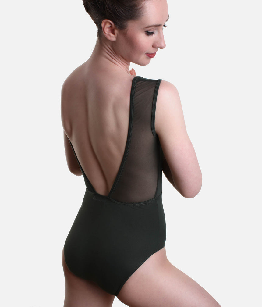 Geometric Mesh Cutouts Leotard, Contemporary Low Back Design