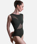 Geometric Mesh Cutouts Leotard, Contemporary Low Back Design