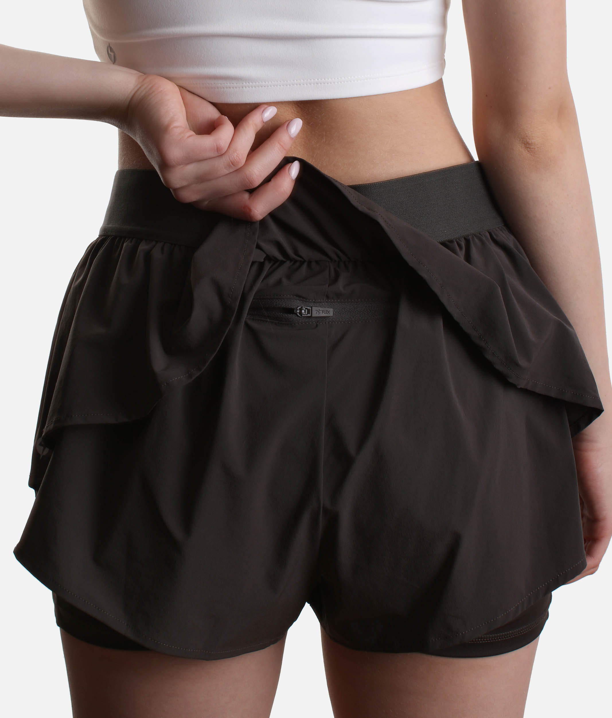 ON THE RUN SHORT in Deep Olive - Running Shorts with Built-in Shorts