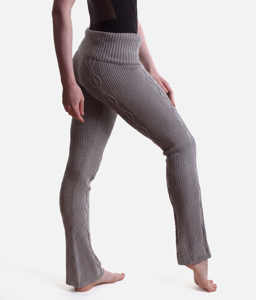 Elena Cable Knit Flared Warm-Up Pants • Grey Marle - P80010