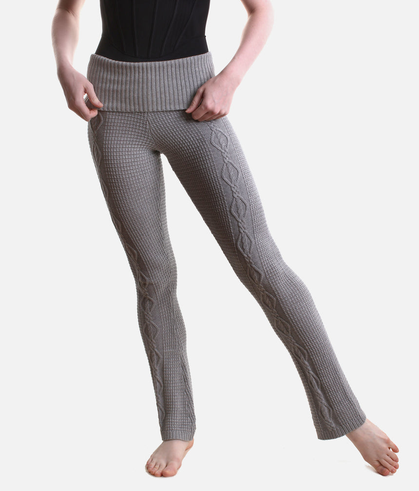 Elena Cable Knit Flared Warm-Up Pants • Grey Marle - P80010