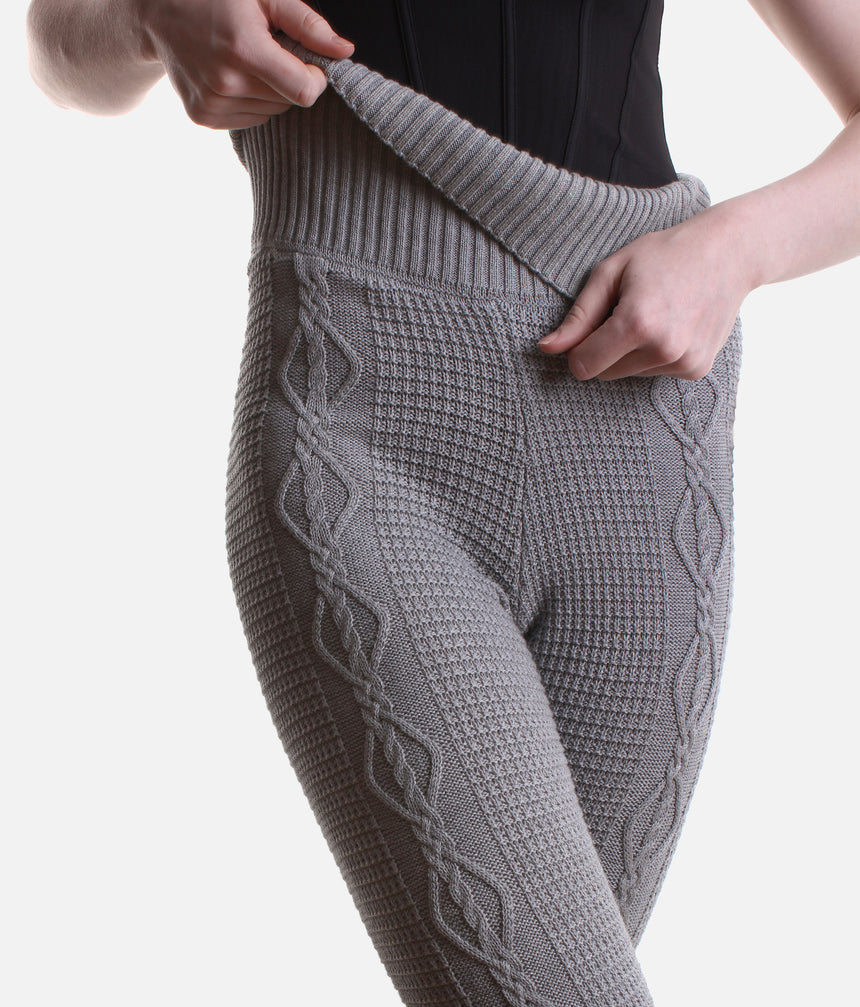 Elena Cable Knit Flared Warm-Up Pants • Grey Marle - P80010