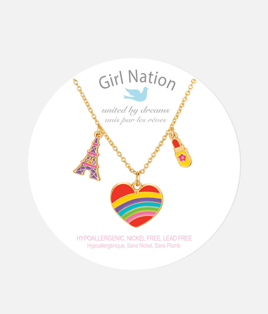 Girls Charming Necklace, Paris Heart - Trio