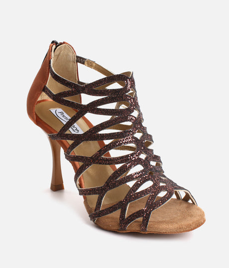 Glitter Tango & Salsa Sandal with Back Zip, Flared 70mm Heel - PD803