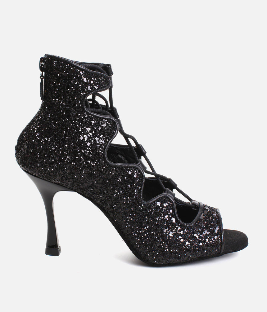 Glitter Dance Heels, Adjustable Lace-Up, Back Zipper & 70mm Heel - PD805 PRO
