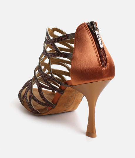 Glitter Tango & Salsa Sandal with Back Zip, Flared 70mm Heel - PD803