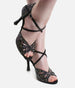 Elegant Dance Heels, Black Nubuck with Crystals, 70mm Flare Heel - CLARA