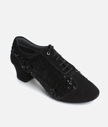 Professional Dance Practice Shoes, Black Sequins Nubuck - NOIRE CUBAN