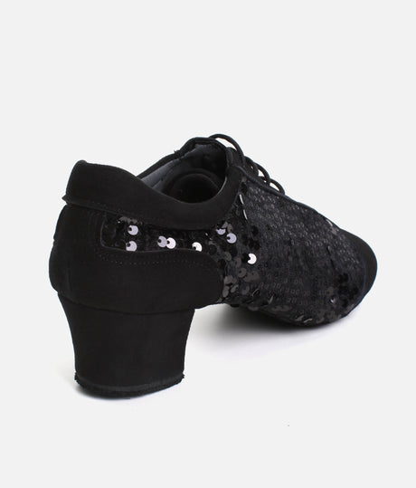 Professional Dance Practice Shoes, Black Sequins Nubuck - NOIRE CUBAN