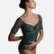 Short Sleeve Leotard with Mesh & Embroidery in BOTTIGLIA Green - PENELOPE ICONIC