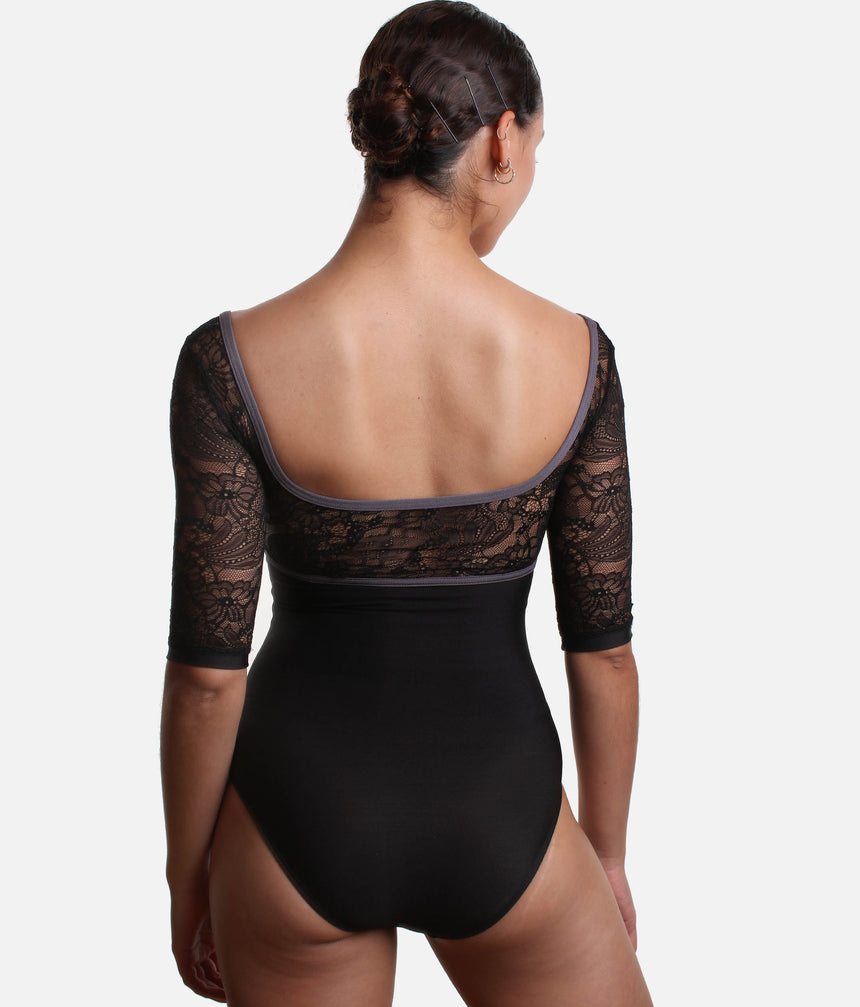 Half Sleeve Dance Leotad, Delicate Lace Detailing - PENELOPE BC