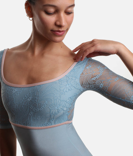 Half Sleeve Dance Leotad, Delicate Lace Detailing - PENELOPE BC