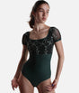 Sophisticated Short Sleeve Leotard, Embroidered Tulle Balletwear - PENELOPE DI