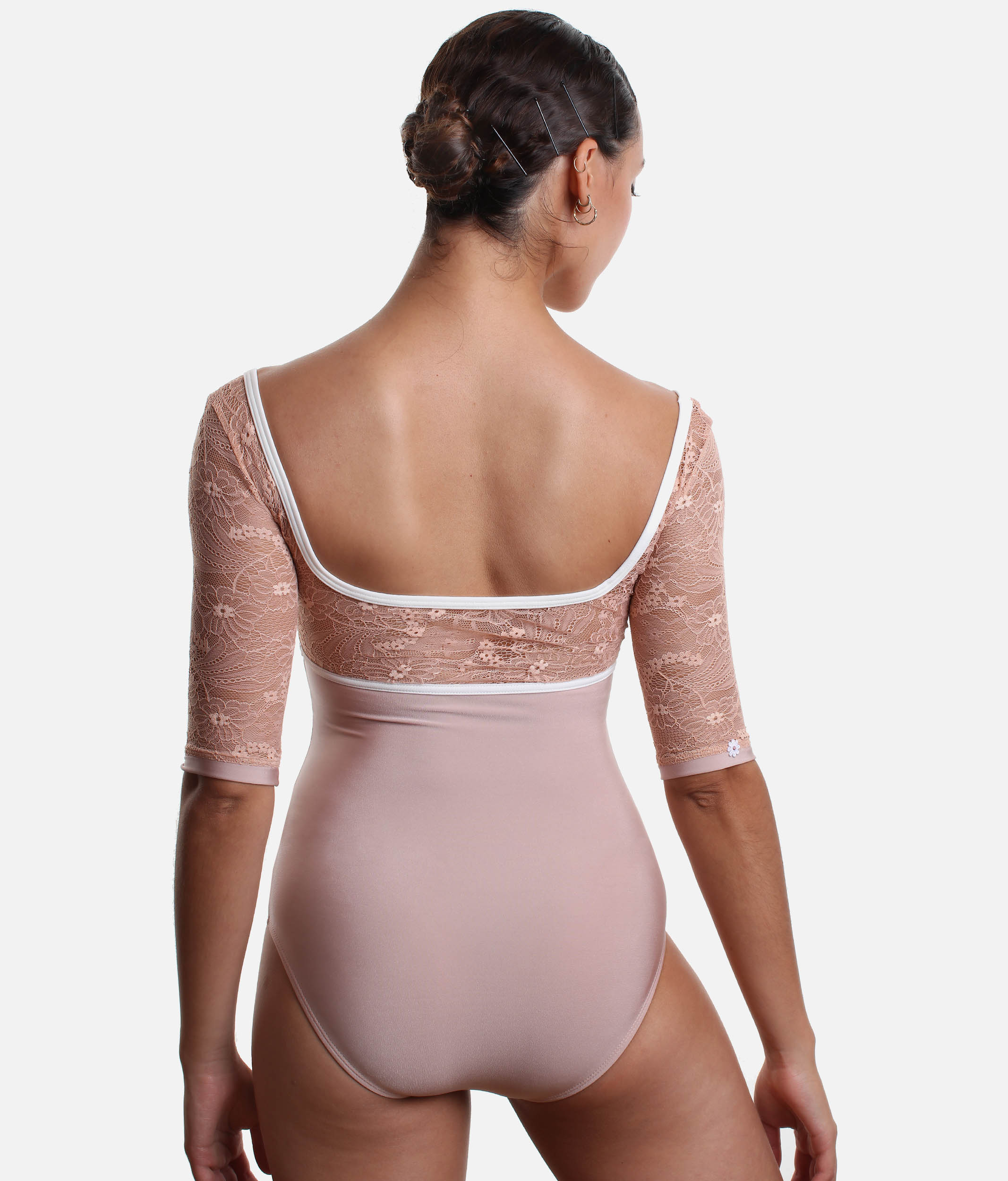 Half Sleeve Dance Leotad, Delicate Lace Detailing - PENELOPE BC