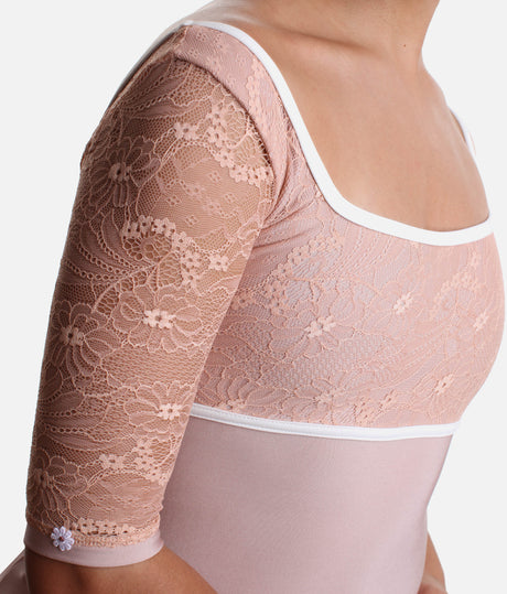 Half Sleeve Dance Leotad, Delicate Lace Detailing - PENELOPE BC