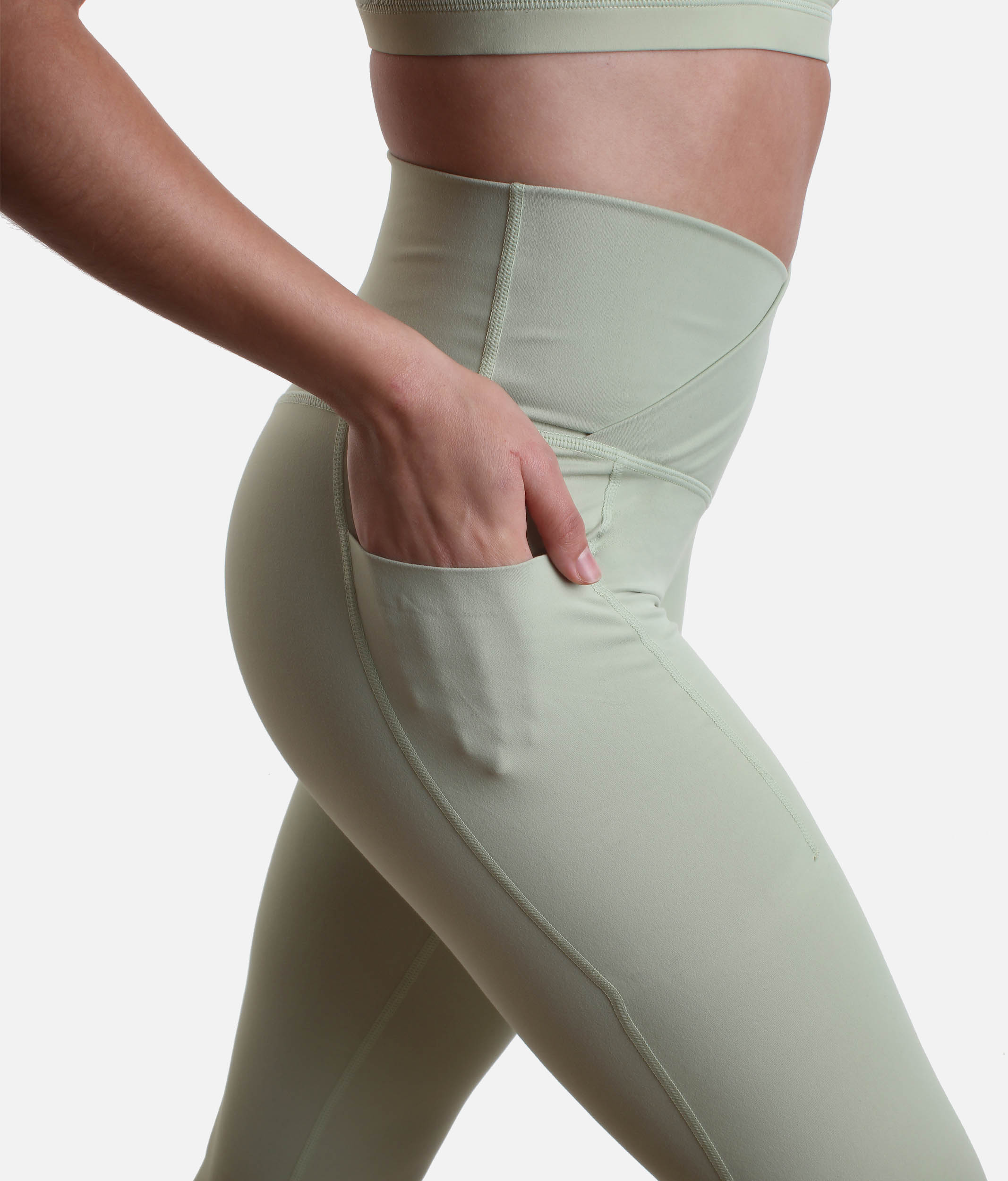 Crisscross Hourglass Leggings with Pockets - Pistachio