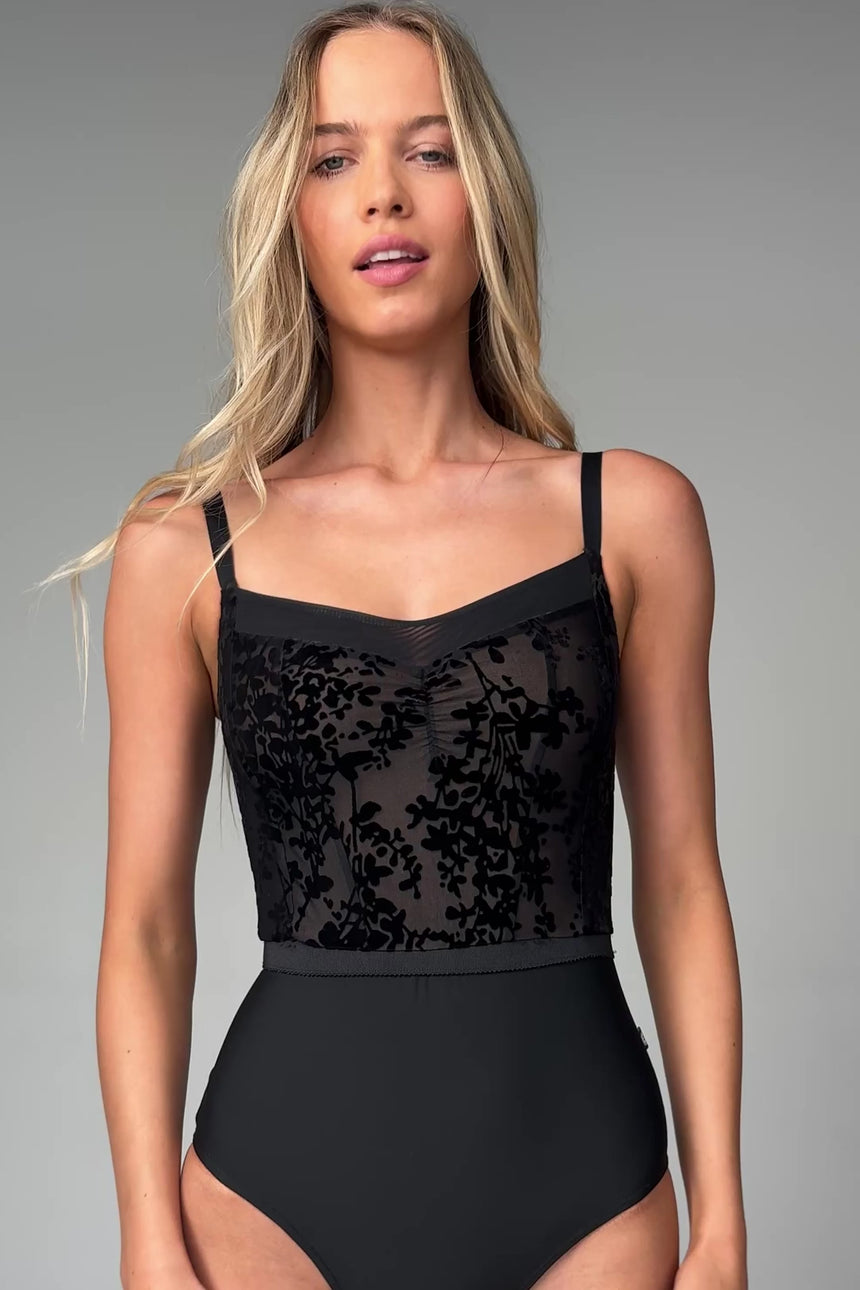 Ophelia Black Dahlia Ballet Leotard • Flocked Velvet