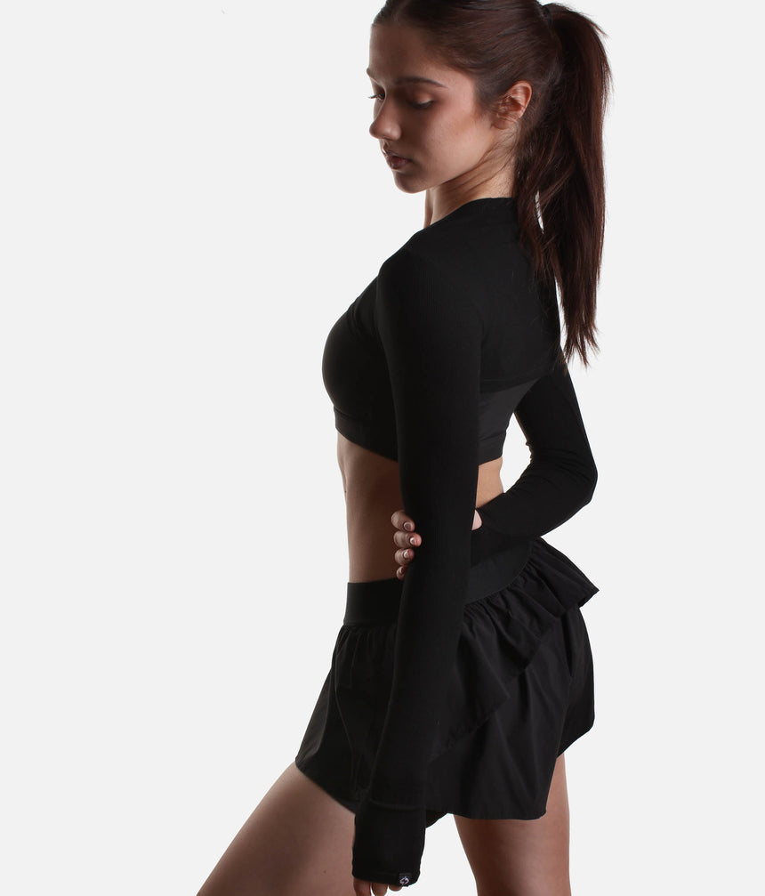 RELEVE RIBBED SHRUG - Sleek Black Layer with Thumbholes