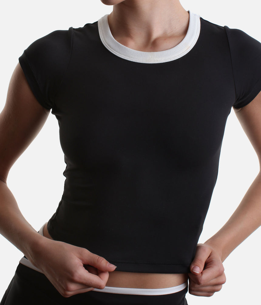 Call Me Baby Ringer Tee – Cropped Contrast T-Shirt