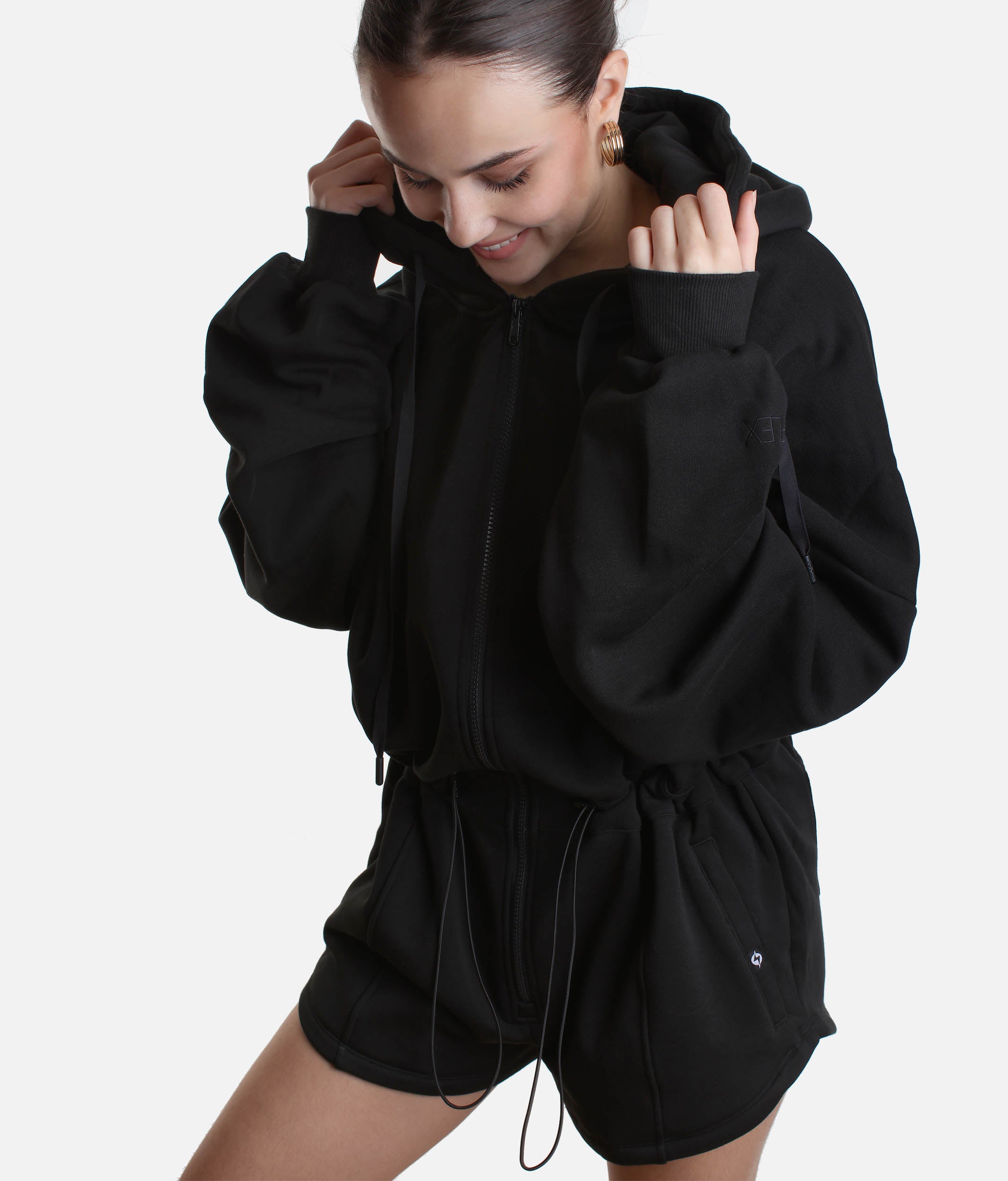 Cozy Black CLOUD ROMPER - Relaxed Fit, Adjustable Waist