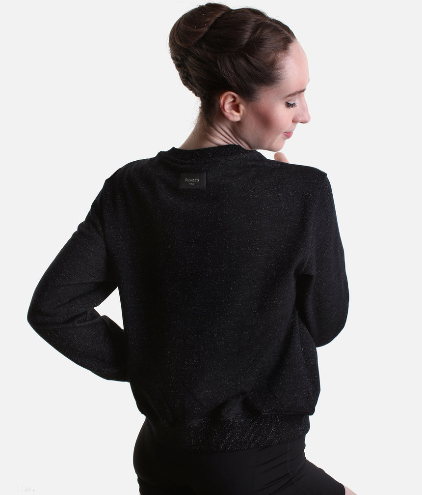 Repetto Embroidered Logo Sparkle Sweatshirt • Black Cotton Fleece - S0696P