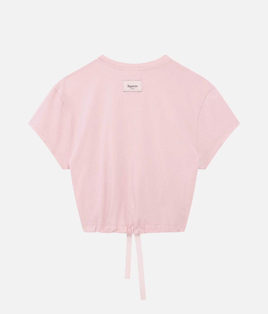 Crop Top, Satin Ribbon Adjustable Waist T-Shirt - REP S0704