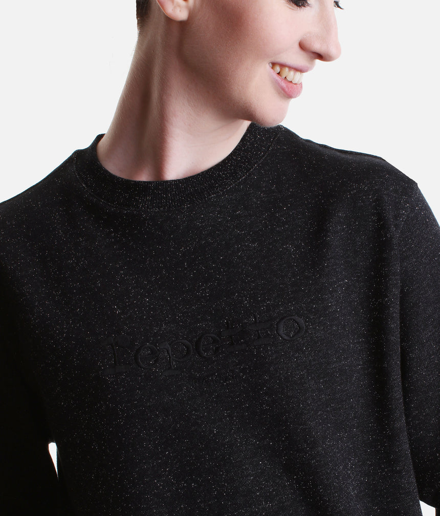 Repetto Embroidered Logo Sparkle Sweatshirt • Black Cotton Fleece - S0696P