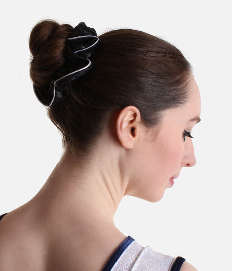 Metallic Gymnastic Scrunchie with Silver Piping