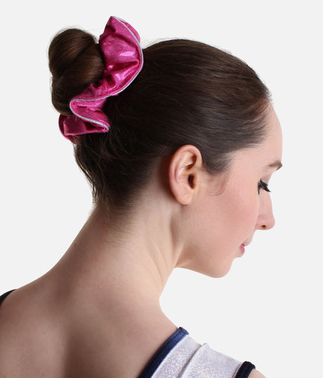 Metallic Gymnastic Scrunchie with Silver Piping