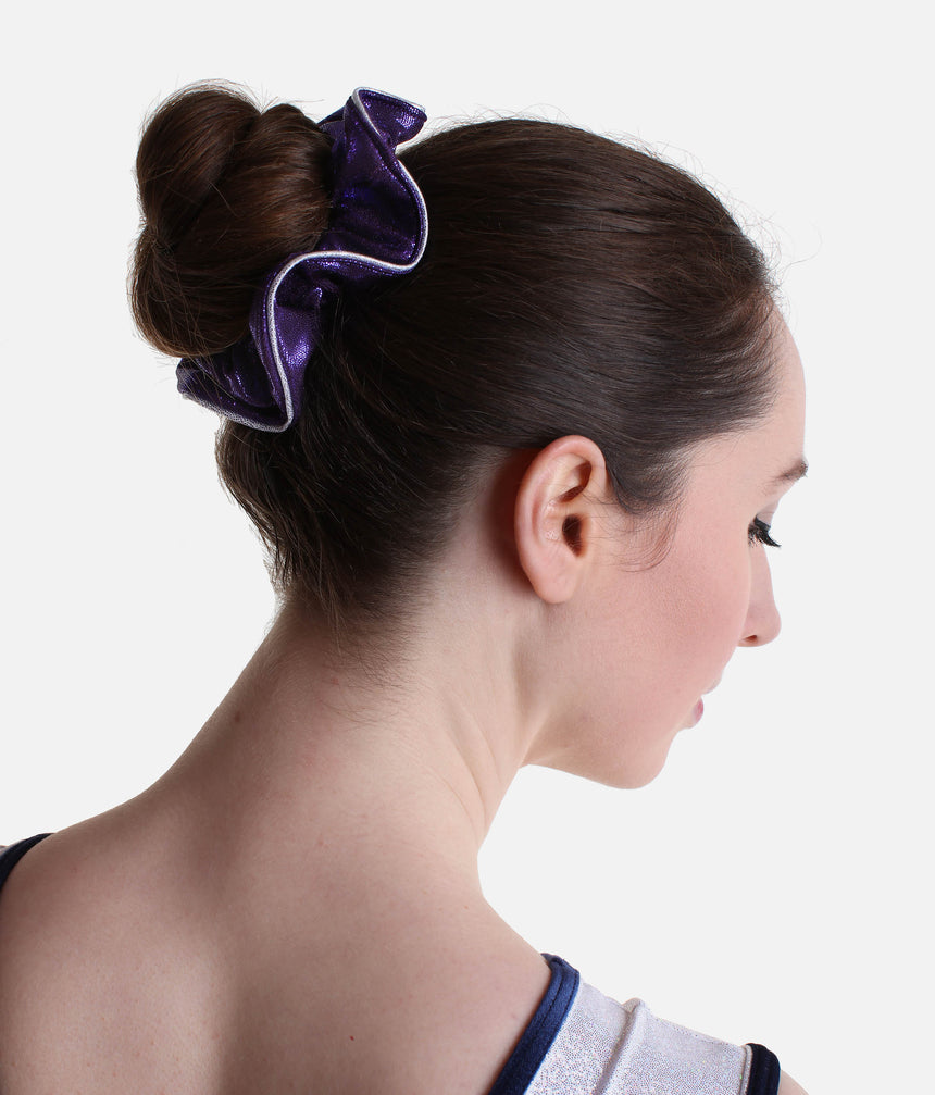 Metallic Gymnastic Scrunchie with Silver Piping