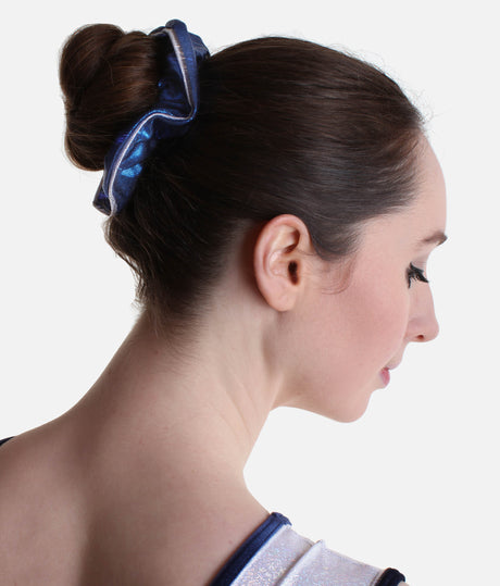 Metallic Gymnastic Scrunchie with Silver Piping