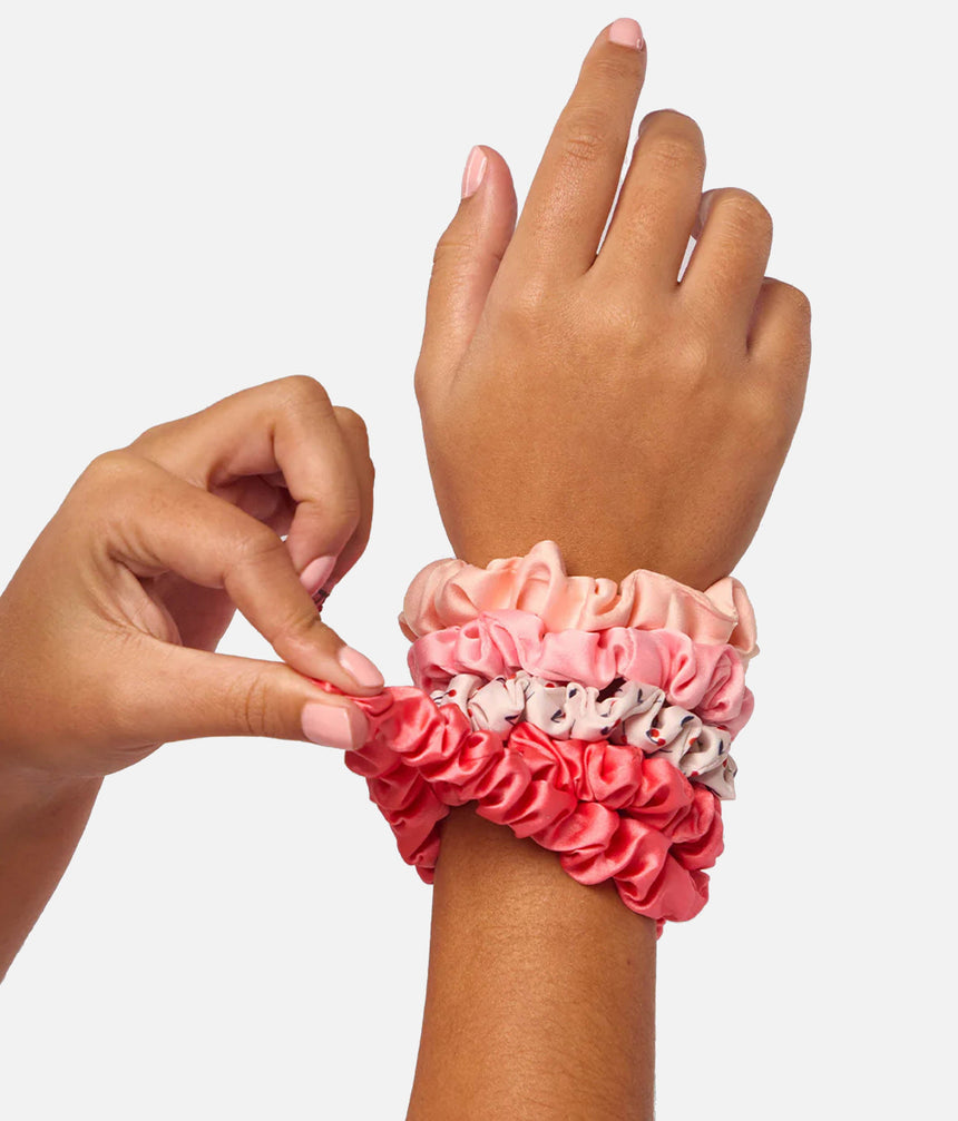 Petite SATIN SCRUNCHIES, 5pc Gentle, Stylish & Crease-Free Ties