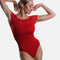So Danca SL16 lace cap sleeve ballet leotard in red, showing the scalloped neckline
