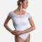 So Danca SL16 lace cap sleeve ballet leotard in white, showing the scalloped neckline