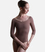 So Danca LS69 three-quarter sleeve ballet leotard in Nut, with a soft V-front neckline and plain stretch body