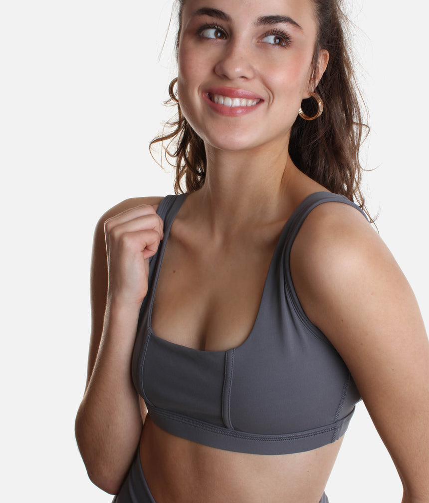 Corset Sports Bra in Slate – Criss-Cross Back & Square Neckline