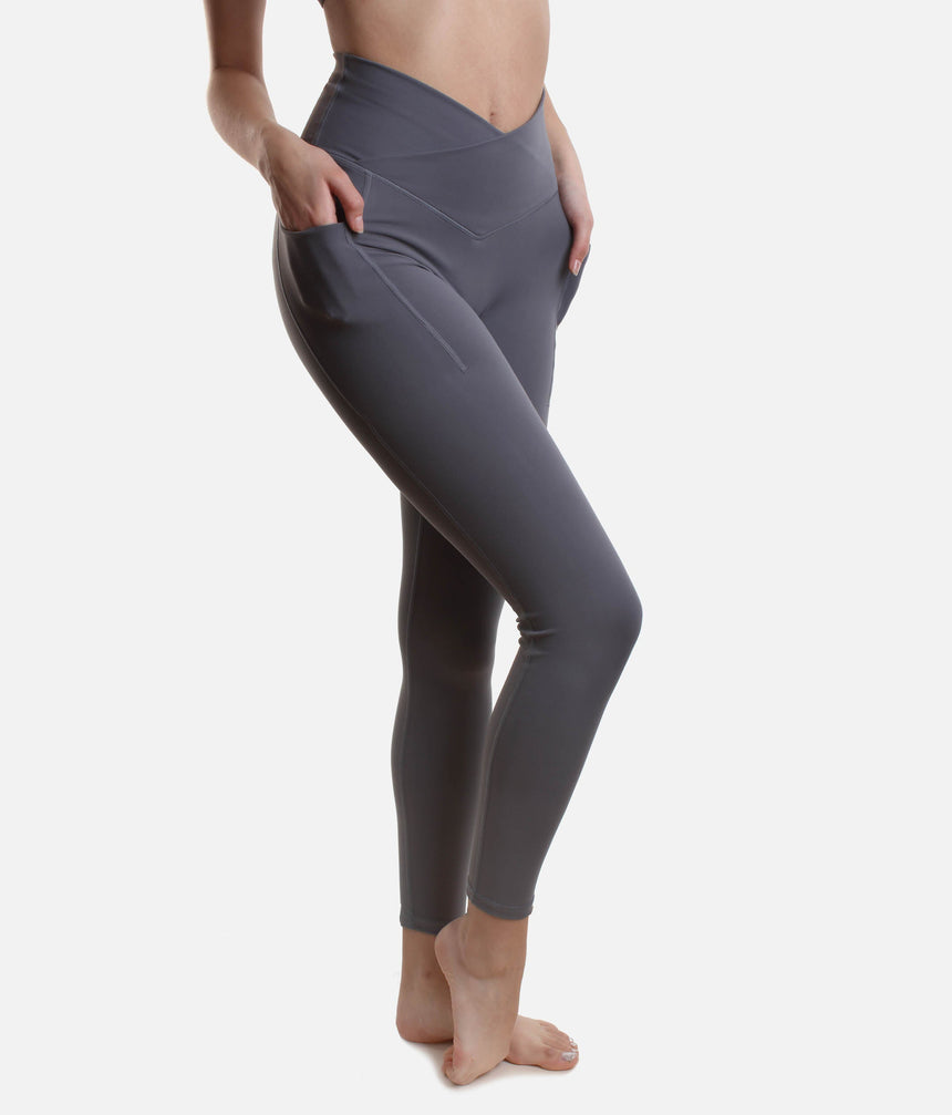 High-Waisted Leggings in Slate with Crisscross Hourglass Waistband