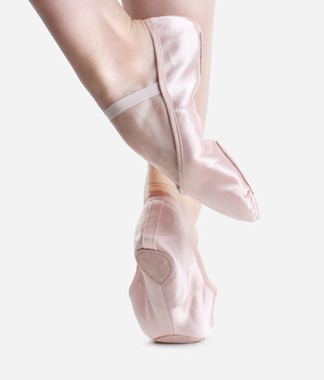 So Danca Split-Sole Pink Satin Ballet Shoe - BAE 15 showing the split sole for enhanced foot articulation.