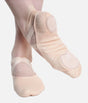 So Danca Vegan Stretch Pink Canvas Ballet Shoes - SD 140 worn by a dancer, showing split sole toe and heel pads