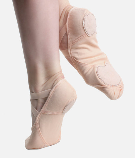 So Danca Vegan Stretch Pink Canvas Ballet Shoes - SD 140 side view showing the close-fitting upper and flexible design.