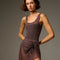 Bodile Sofia Twilight Obsidian tank leotard styled with a separate plum-toned ruched mesh skirt and black ribbon tie.