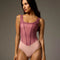 Front of Bodile Sofia Signature Mexican Rose tank ballet leotard with broad straps, a berry-rose mesh overlay and blush-pink body.