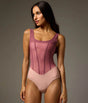 Front of Bodile Sofia Signature Mexican Rose tank ballet leotard with broad straps, a berry-rose mesh overlay and blush-pink body.