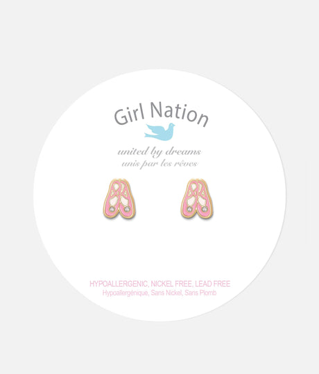 Girls Enamel Stud Earrings, Ballet Shoes - Cutie