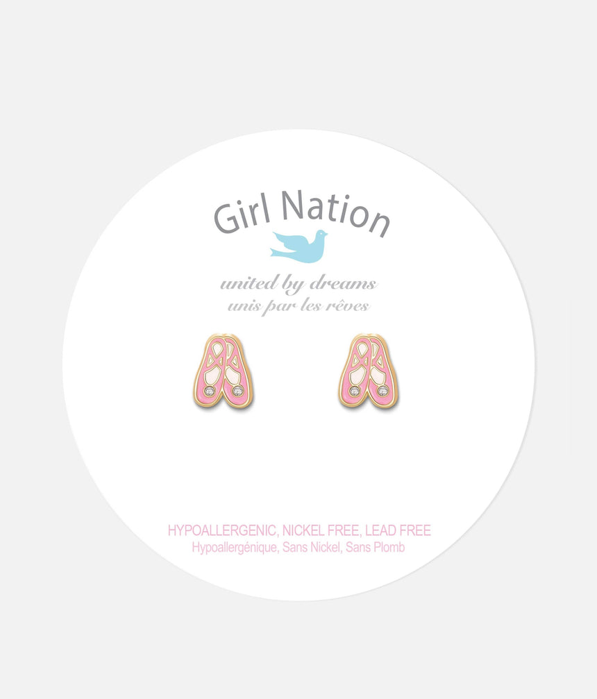 Girls Enamel Stud Earrings, Ballet Shoes - Cutie