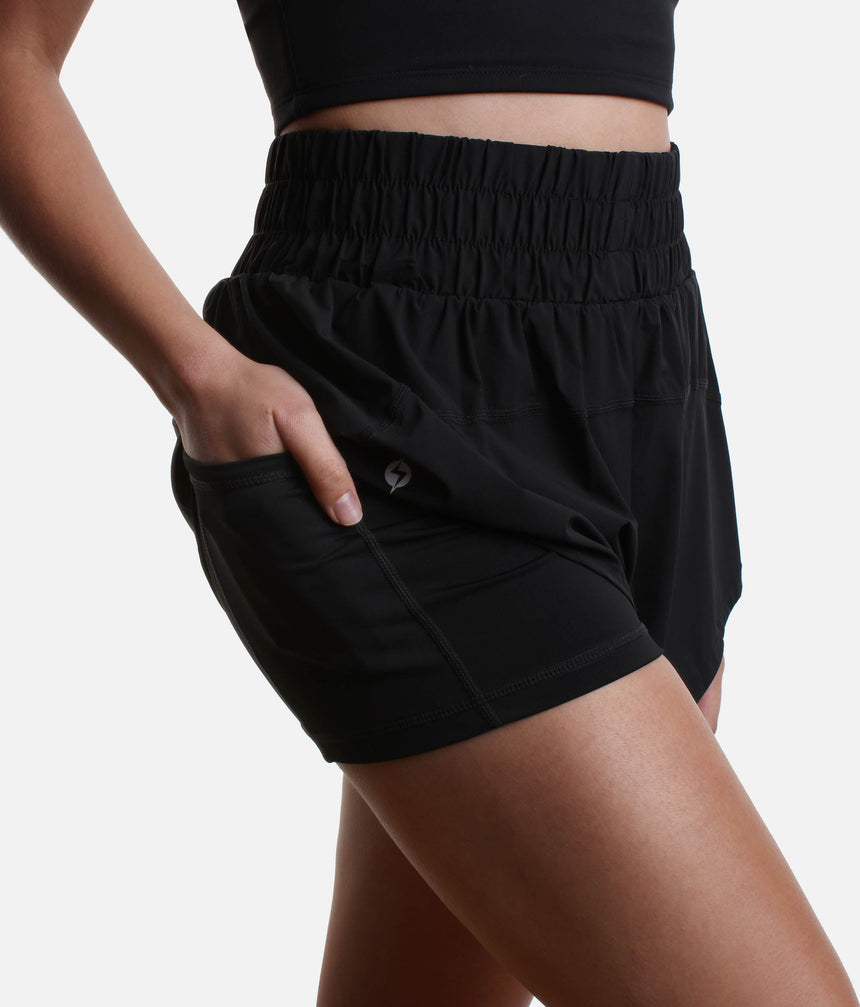 High Waisted Supershort - Sleek Black with Built-In Shorts