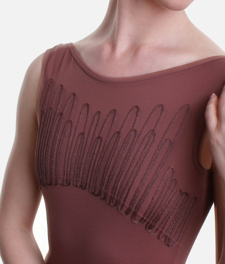 Deep V-Back Leotard with Intricate Embroidery - TAVIN