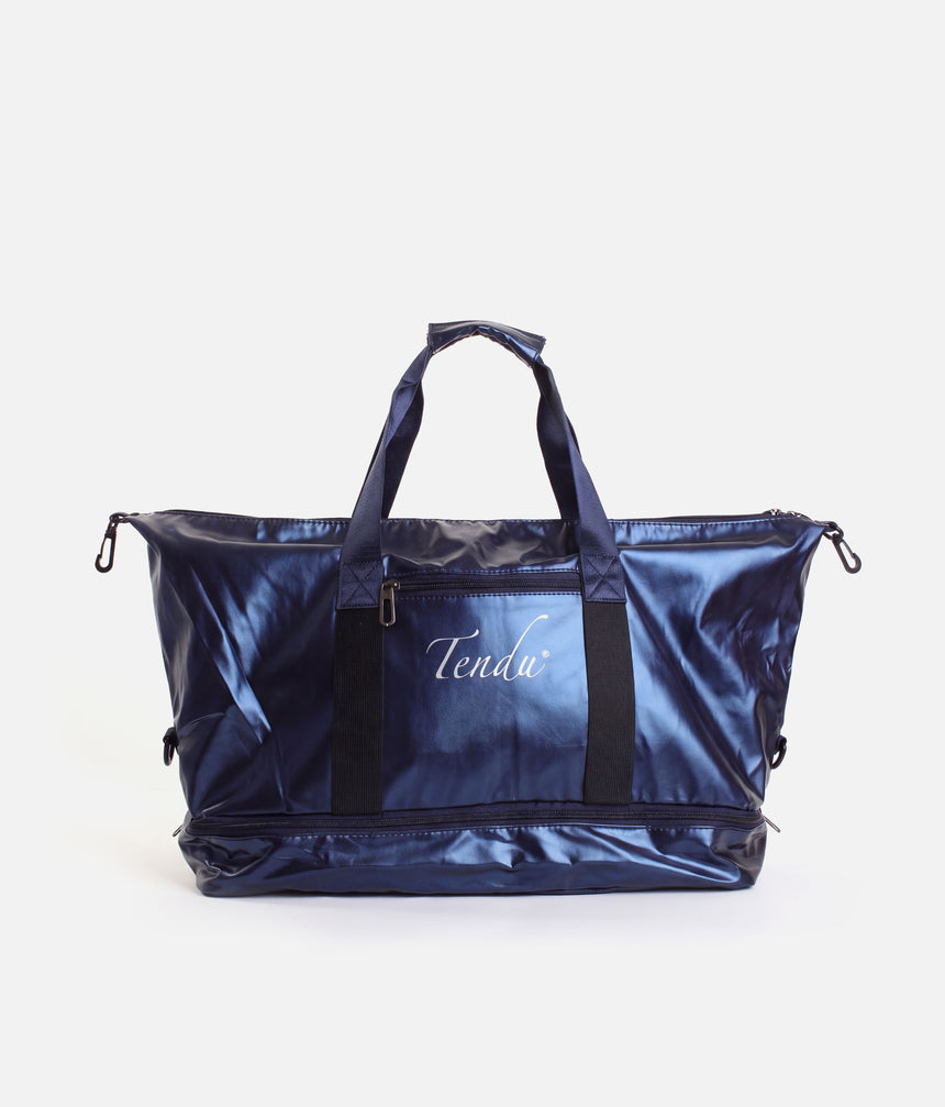 Blue Tendu Yoga Mat Bag T1097 with a metallic finish, contrast webbing and white Tendu logo.